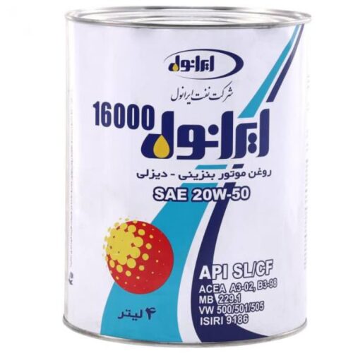 روغن موتور ایرانول 16000 20W-50 حجم 4 لیتر — مناسب خودروهای چینی